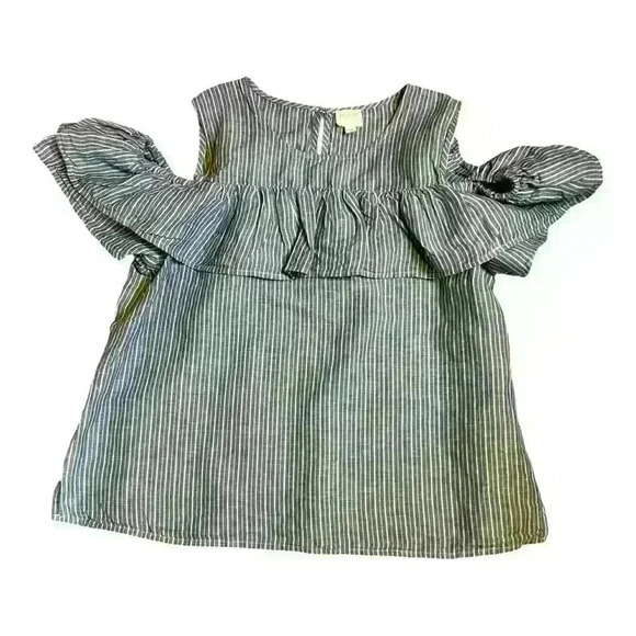 J Crew Linen Blend Ruffle Striped Cold Shoulder Top Sz 14 women - Picture 3 of 8